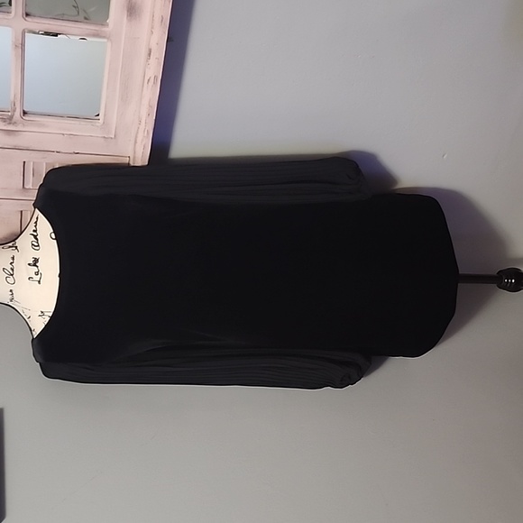 White House Black Market  Black Shiffon Sleeve Velvet Shift Dress - Picture 3 of 8